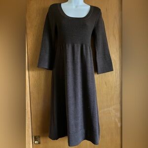 Boden Brown Wool Midi Sweater Dress Sz 10 (US 6) Scoop Neck 3/4 length sleeves